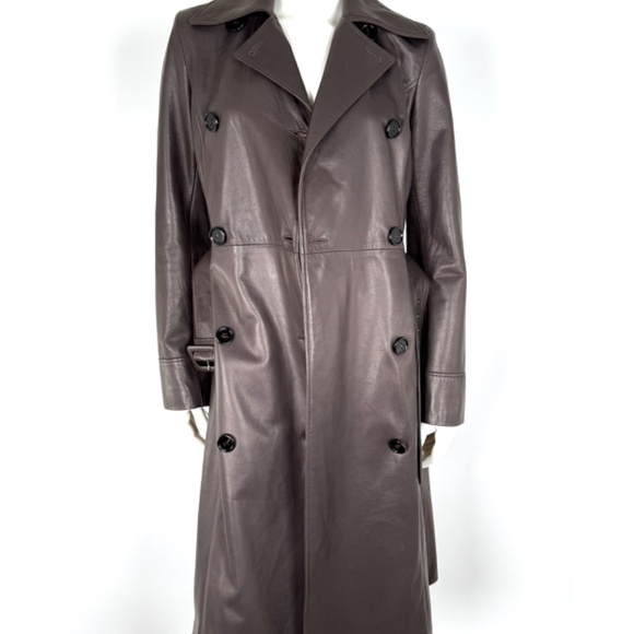 NWT Dolce & Gabbana Brown Long Collared Belted Long Leather Coat Jacket - Picture 3 of 13